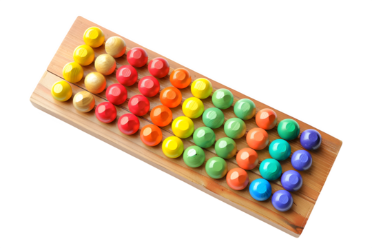 Colorful wooden egg toy arrangement, isolated on transparent background