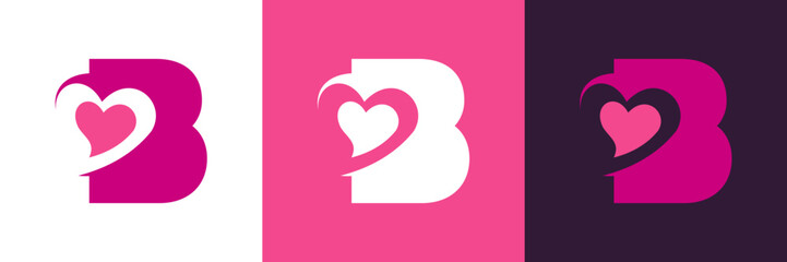 Letter B with Love , for Valentine , greeting , romantic Logo Icon Vector