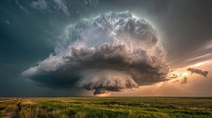 Obraz premium Dramatic Supercell thunderstorm over a field