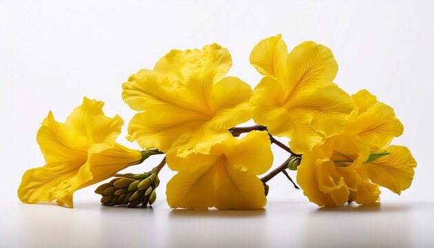 ellow tabebuia flower blossom on white background