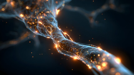 X Ray style 3D rendering of Vagus Nerve Stimulation with glowing nerve fibers - 3D illustration