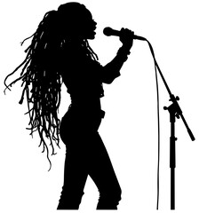 Silhouette of a female reggae singer with microphone 
