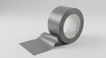 A roll of gray duct tape with a partially peeled section, ready for use.