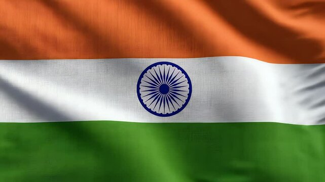 Animated textile loop of Indian flag with fabric texture