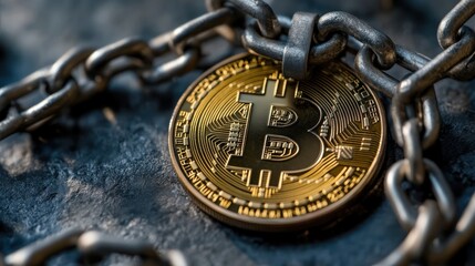 Blockchain financial technology to secure cryptocurrencies as bitcoin for online payments and money transaction. FinTech concept with encrypted ledger blocked chained