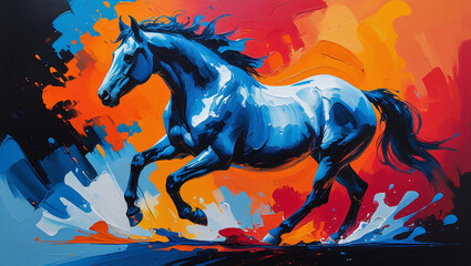Vibrant Abstract Oil Painting Depicting a Majestic Horse in Motion – Expressive Brushstrokes and Bold Colors on Canvas