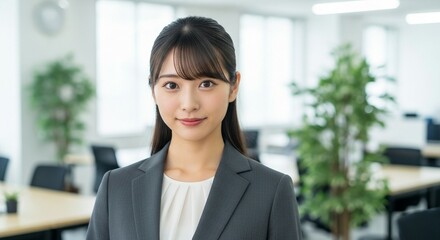 成長への意欲、スーツ姿でほほ笑む若手日本人女性