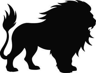 Silhouette vector illustration of a horse and a lion in black and white style