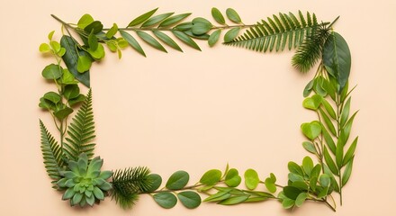 Naklejka premium Botanical Frame with Assorted Green Leaves and Foliage | Natural Border for Invitations, Greetings, and Eco-Friendly Designs