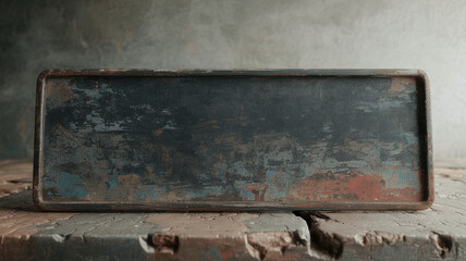 Grunt Weathered Rectangular Metal Plate with Dark Green Patina.