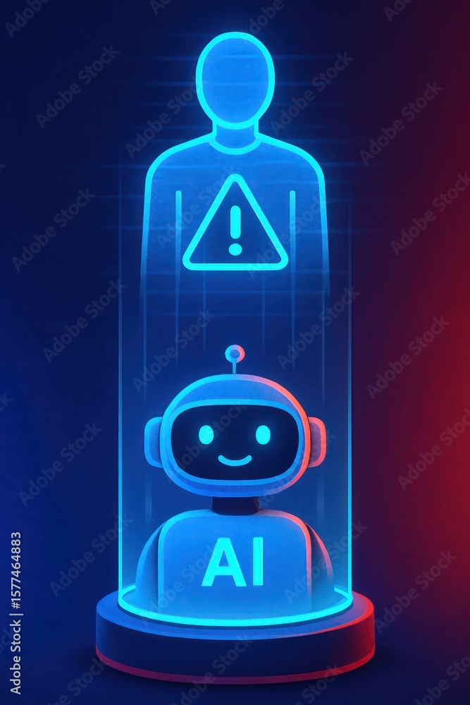 Poster a futuristic depiction of artificial intelligence interaction, presenting a thought-provoking visual