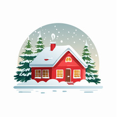 Naklejka premium Snow-covered cottage in a serene winter scene