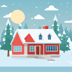 Fototapeta premium Snow-covered cottage in a serene winter scene