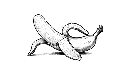 Vintage ink sketch of a half-peeled banana lying down - hand drawn black and white vector illustration engraving svg