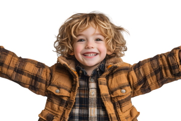 Happy boy jumping over white background