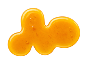 abstract flowing honey drop in organic rounded blob shape with glossy golden surface on isolated background from top view for food concept design and natural sweet syrup texture element

