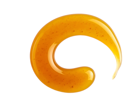 c shaped honey curve with smooth golden syrup texture in glossy swirl motion for food ingredient design on isolated background from top view
