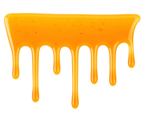 vertical elongated honey drip with smooth texture and sticky golden syrup flowing downward on isolated background
