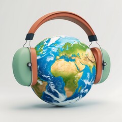 A 3D model of the Earth wearing noise-canceling headphones, symbolizing global awareness.