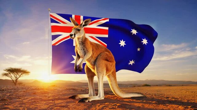 Kangaroo with the Australian flag.