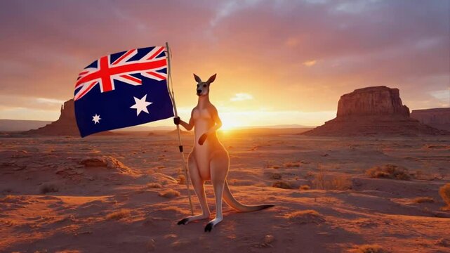Kangaroo with the Australian flag.