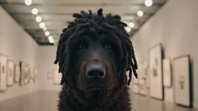 Black dog with dreadlocks.