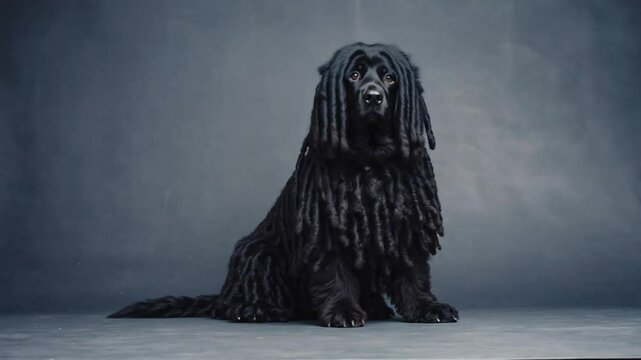 Black dog with dreadlocks.