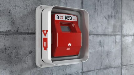 Defibrillator in a building. AED.