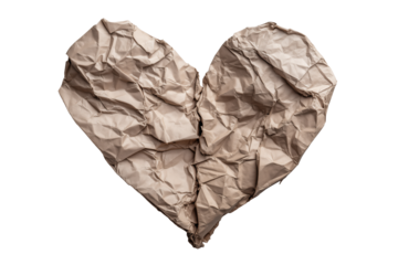 Crumpled paper heart shapes symbolizing heartbreak PNG with a transparent background

