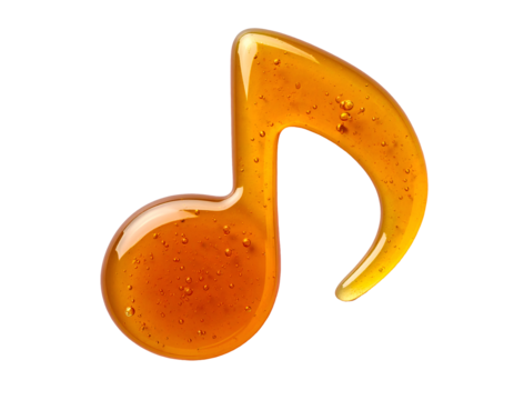 golden honey drop shaped like a musical note with glossy texture and artistic sweet design on isolated background for music concept and food inspiration
