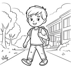 A boy going to school coloring page