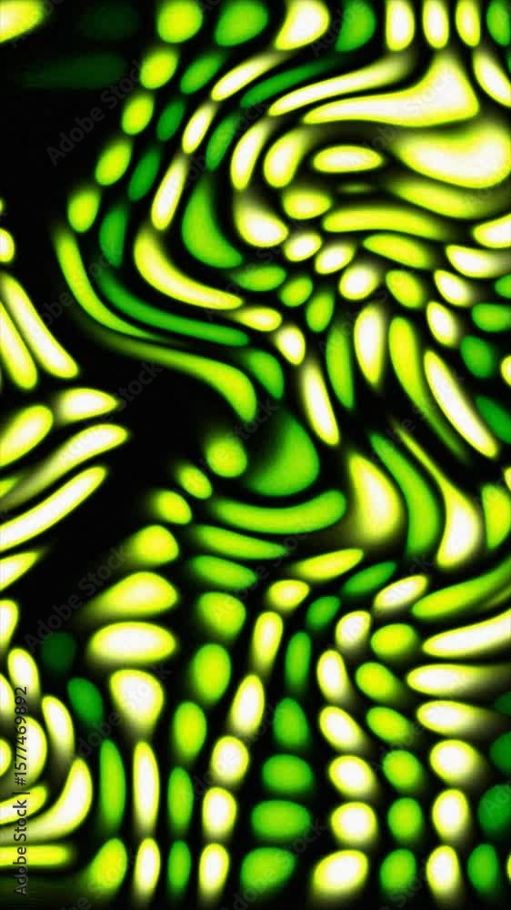 Poster vibrant green shapes interweave and shift smoothly, creating a captivating visual experience in a da