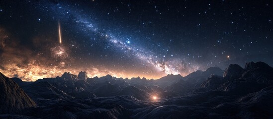 Vast, starlit expanse over a distant mountain range