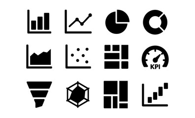 Naklejka na ściany i meble Collection of silhouette data and chart icons for analytics and reports