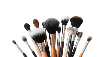 Photograph of Makeup Brush Collection Arranged in Semi-Circle – Isolated PNG