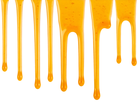 top view of vertical dripping lines of honey, parallel syrup trails on black
