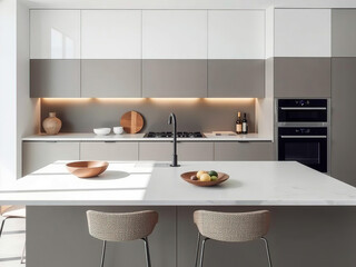 Modern luxury kitchen interior in minimal scandinavian style