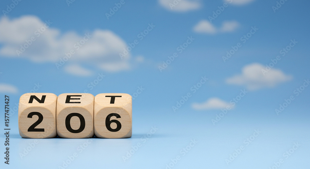 Aufkleber symbolic representation of network communication with playful blocks against a serene sky panorama