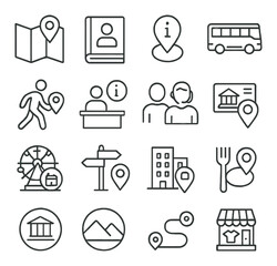 Tourist and travel icon collection, vacation symbols. journey and trip planning set