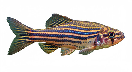 Exotic freshwater fish with striking patterned markings isolated on white background
