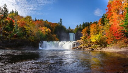 sainte ursule waterfall with fall colors in background canada