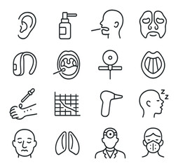 Ent specialist icon collection, ear nose throat symbols. otolaryngology and medical set