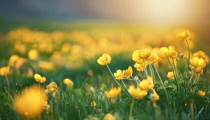 Fototapeta premium flowering buttercup in a meadow beautiful nature in spring