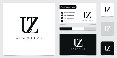 Initial UZ or ZU Logo Design With Business Card Design Template