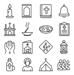 Religious icon collection, faith and worship symbols. spiritual and church set