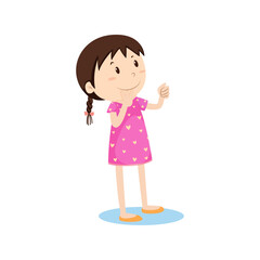 Cute Girl Vector Children's Illustration in Pink Dress
