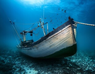 fishing boat flooded in the sea