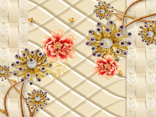Gift Shop Wall Decoration 3D Flower Murals – Elegant Floral Wall Art for Boutique and Retail Interiors