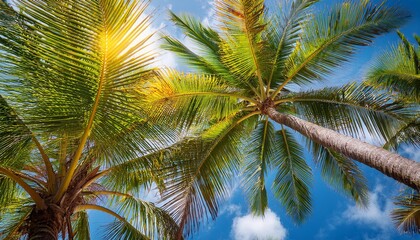 looking up at palm trees in key west florida tropical sky and summer background