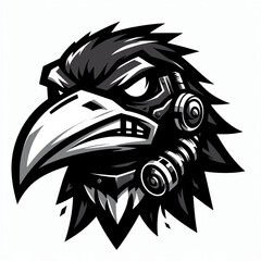 black and white vector crow robot